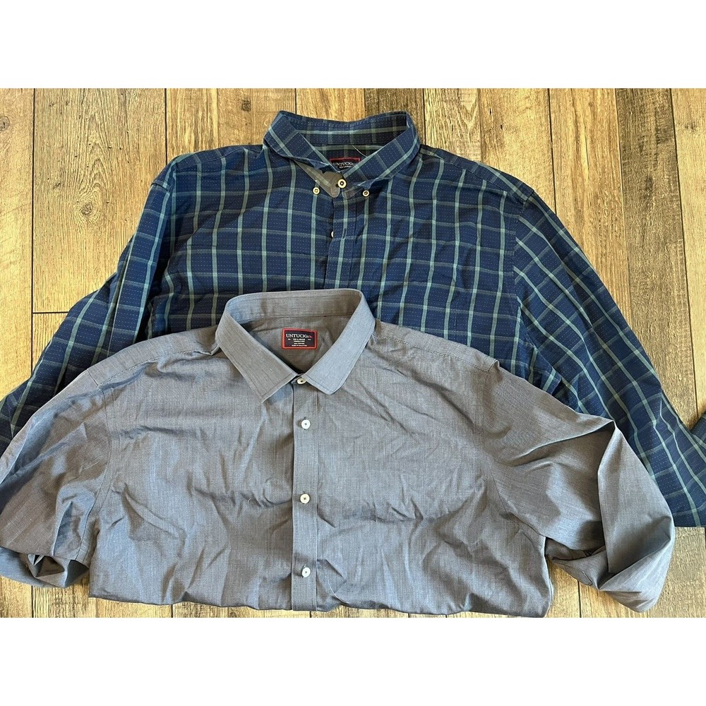 Untuck It Lot Of 2 Long Sleeve XXL Men's Blue Gray Green One Pocket NWOT